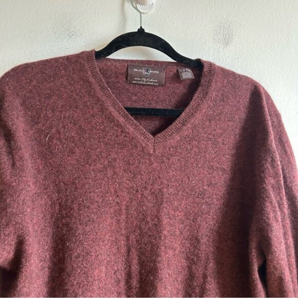 Black Brown Sz L 100 2 Ply Cashmere Burgundy V Neck Sweater - Picture 3 of 7